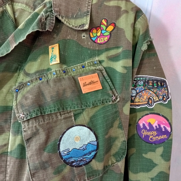 SOLD @MARKET Vintage Army Camo custom trippy hippie Rage patch jacket! - Picture 5 of 8